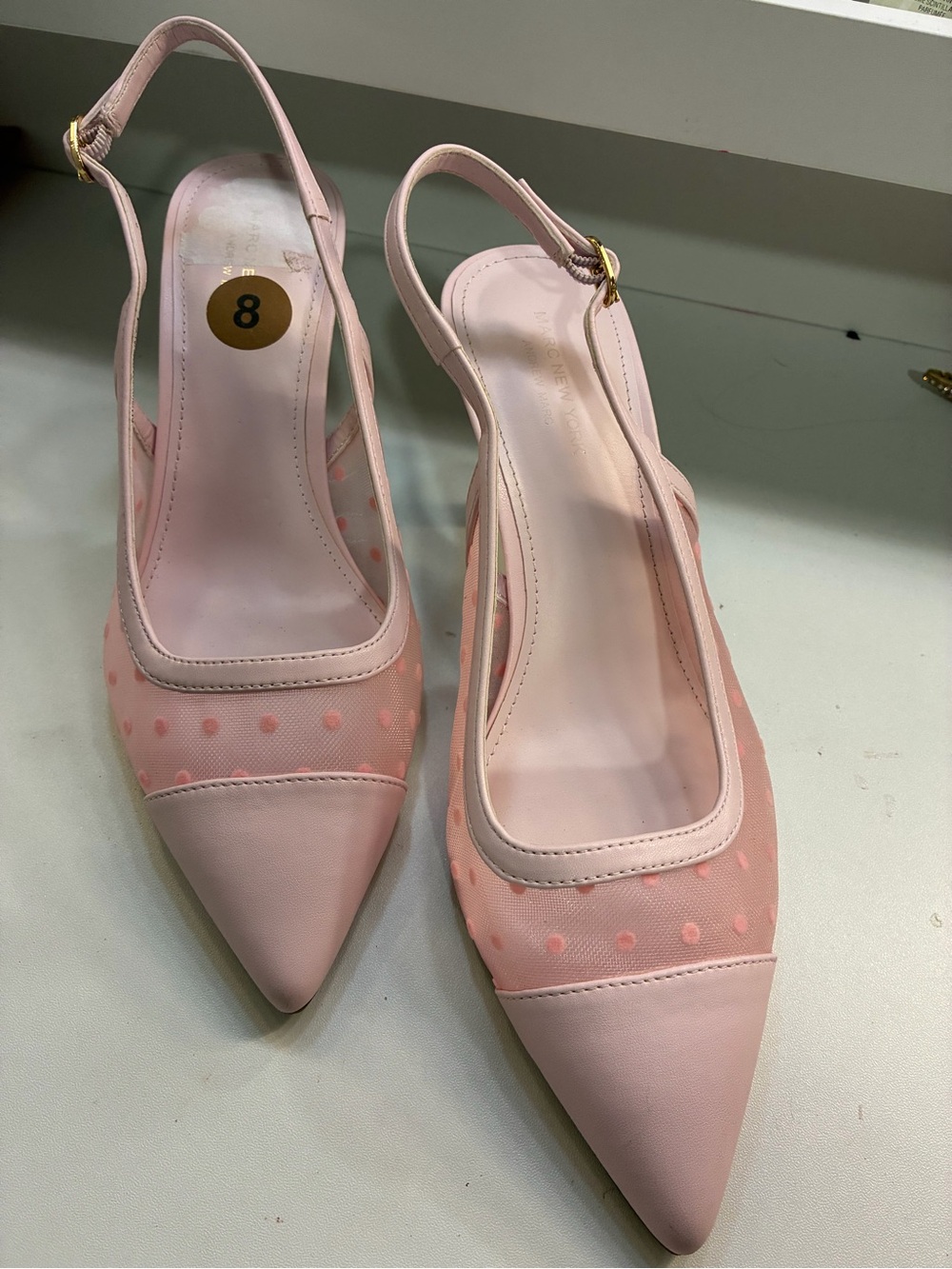 Marc New York Pink Pointed Toe Slingback Mules with Polka Mesh